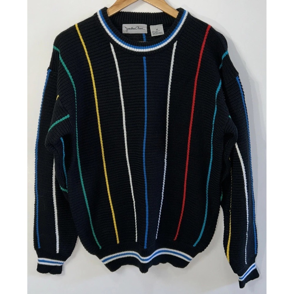 Vintage Jonathan Chase Mens Acrylic Sweater Knit Abstract 90s Med CLEAN